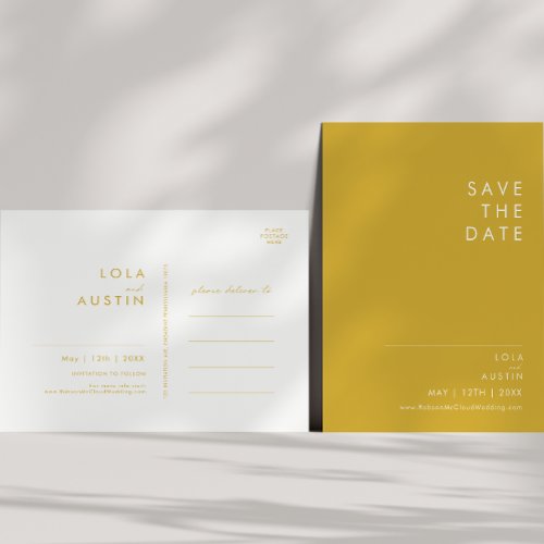 Modern Minimalist Gold Save The Date Postcard