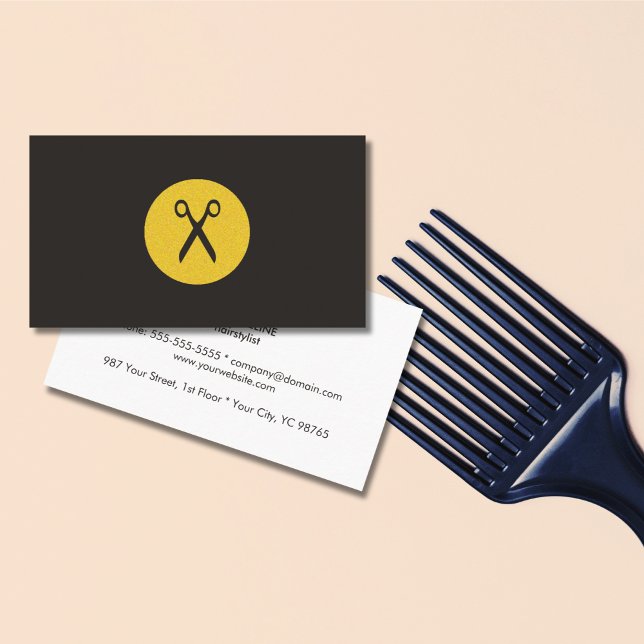 Modern Minimalist Gold Scissor Logo Hairstylist Business Card (Creator Uploaded)