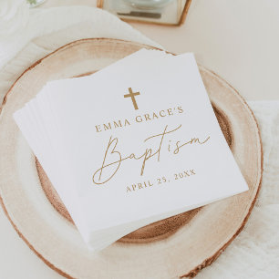 Modern Minimalist Gold Script Baptism Napkins