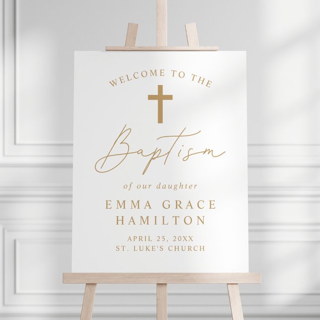 Modern Minimalist Gold Script Baptism Welcome Foam Board (Creator Uploaded)