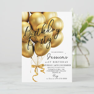 Modern Minimalist Gold Script Black Birthday Party Invitation