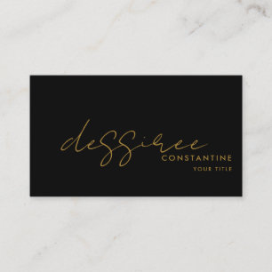 Modern Minimalist Gold Script Black Business Card