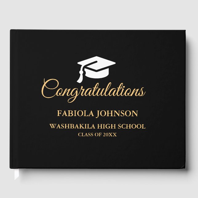 Modern Minimalist Gold Script Graduation Guest Book (Front)