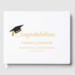Modern Minimalist Gold Script Graduation Guest Book