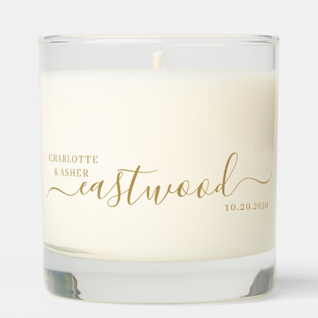 Modern Minimalist Gold Script Monogram Wedding Scented Candle (Front)