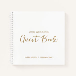 Modern Minimalist Gold Script Wedding Guest Book