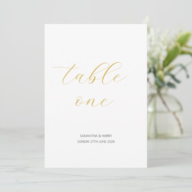 Modern Minimalist Gold Script Wedding Table Number (Standing Front)