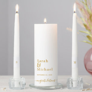 Modern Minimalist Gold Script Wedding Unity Candle Set