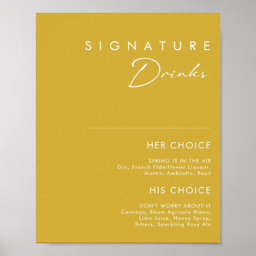 Modern Minimalist Gold Signature Drinks Sign