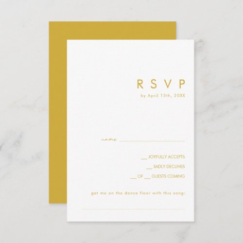 Modern Minimalist Gold Song Request RSVP Card