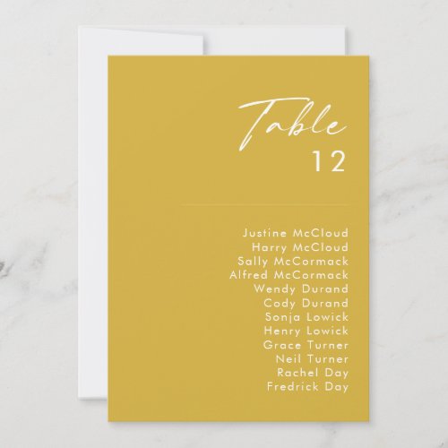 Modern Minimalist Gold Table Number Chart