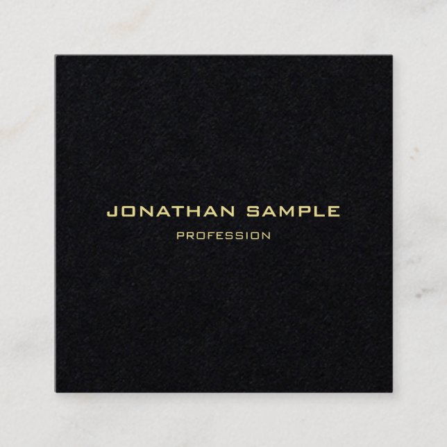 Modern Minimalist Gold Text Elegant Premium Black Square Business Card (Front)