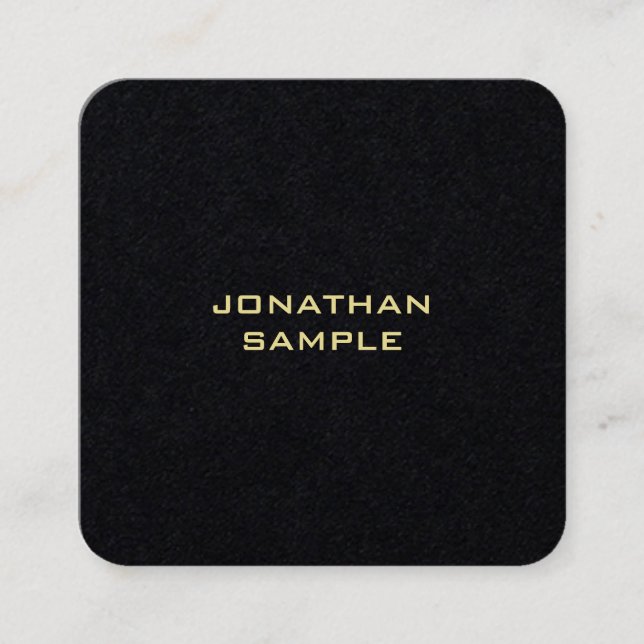 Modern Minimalist Gold Text Elegant Premium Black Square Business Card (Front)