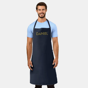Modern minimalist gold text navy blue apron