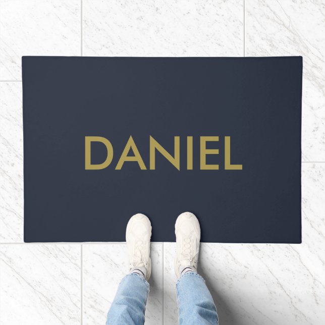 Modern minimalist gold text navy blue doormat (Indoor)