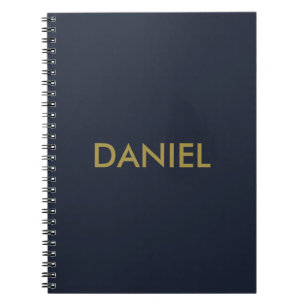 Modern minimalist gold text navy blue notebook