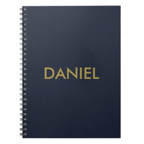 Modern minimalist gold text navy blue notebook