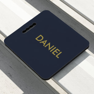 Modern minimalist gold text navy blue seat cushion