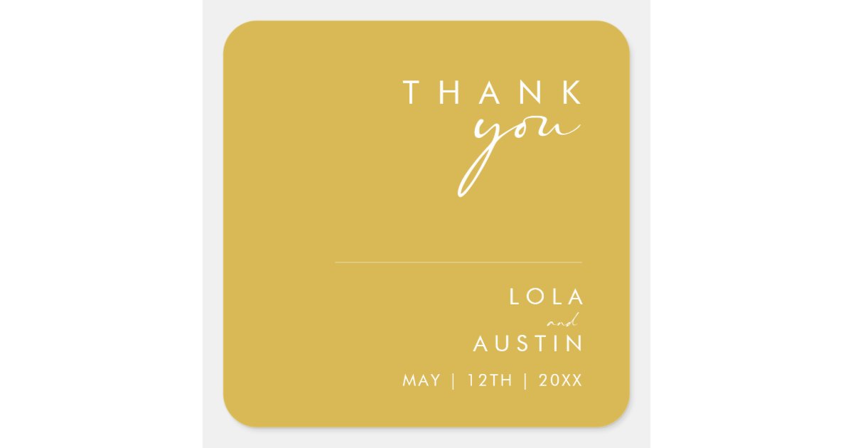 Modern Minimalist Gold Thank You Wedding Square Sticker | Zazzle