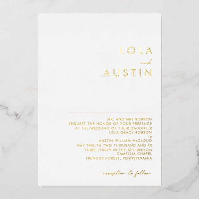 Modern Minimalist | Gold Traditional Wedding Real Foil Invitation (Front)