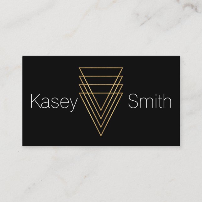Modern Minimalist Gold Triangles Business Card (Front)