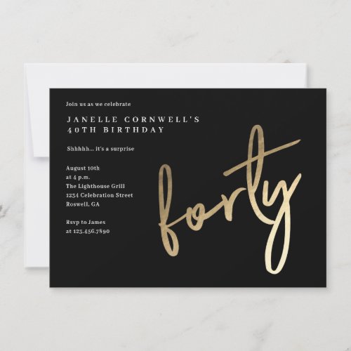 Modern Minimalist Gold Type 40th Birthday Invitation