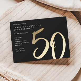 Modern Minimalist Gold Type 50th Birthday Invitation