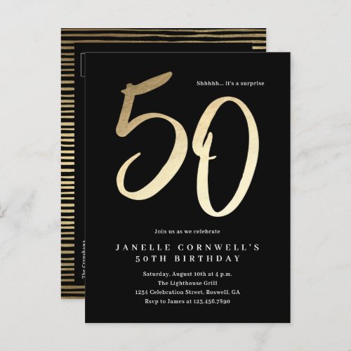 Modern Minimalist Gold Type 50th Birthday Invitation Postcard