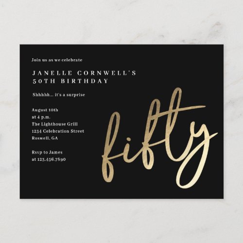 Modern Minimalist Gold Type 50th Birthday Invitation Postcard