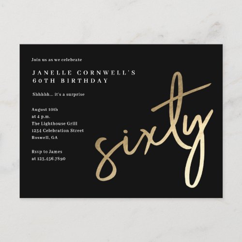 Modern Minimalist Gold Type 60th Birthday Invitation Postcard