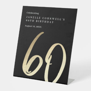Modern Minimalist Gold Type 60th Birthday Pedestal Sign