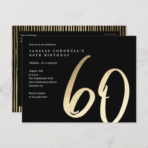 Modern Minimalist Gold Type 60th Birthday Postcard