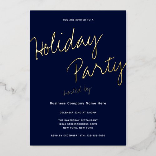 Modern Minimalist Gold Typography Holiday Party Foil Invitation