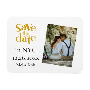 Modern Minimalist Gold Unique Photo Save The Date Magnet