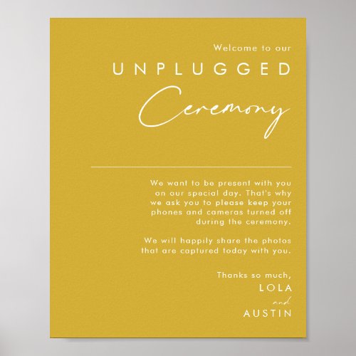 Modern Minimalist Gold Unplugged Ceremony Poster