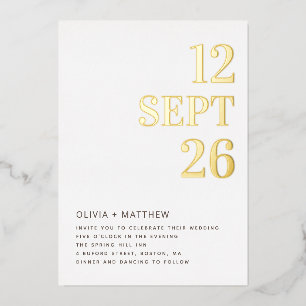 Modern Minimalist Gold Wedding   Clean Photo Foil Invitation