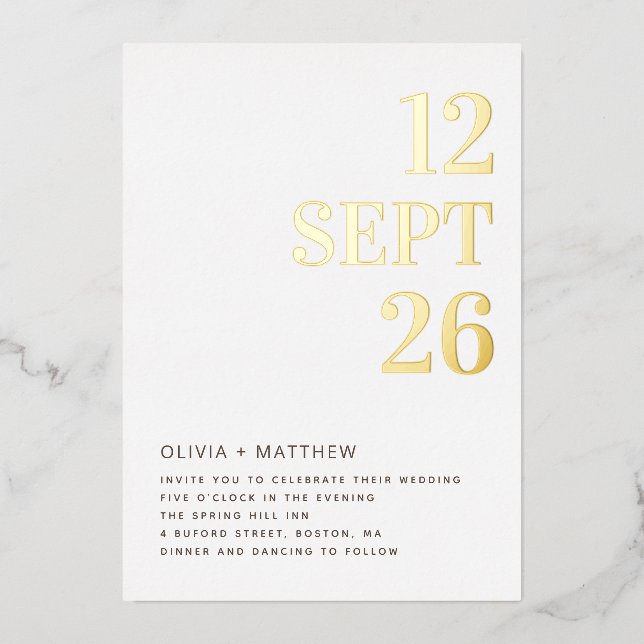 Modern Minimalist Gold Wedding | Clean Photo Foil Invitation (Front)