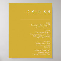 Modern Minimalist Gold Wedding Drinks Menu Poster