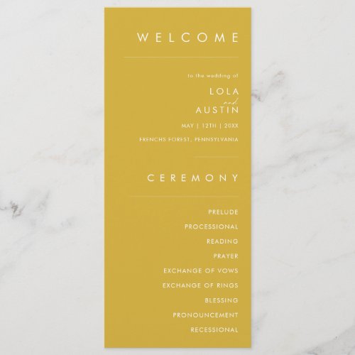 Modern Minimalist Gold Wedding Program