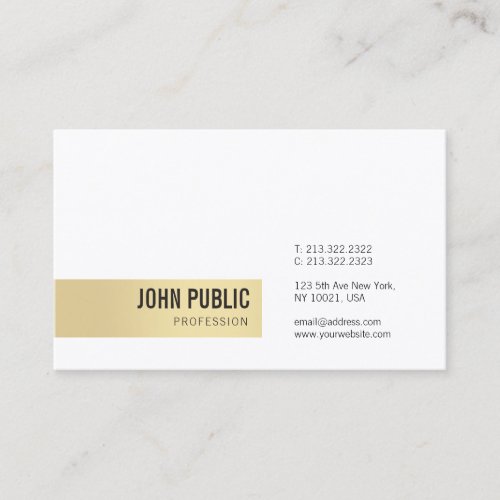 Modern Minimalist Gold White Professional Plain Business Card