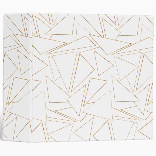 Modern Minimalist Gold White Strokes Triangles 3 Ring Binder (Front/Spine)