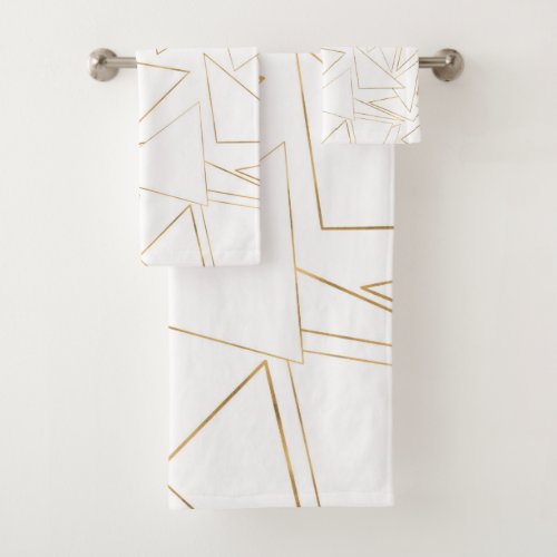 Modern Minimalist Gold White Strokes Triangles Bath Towel Set