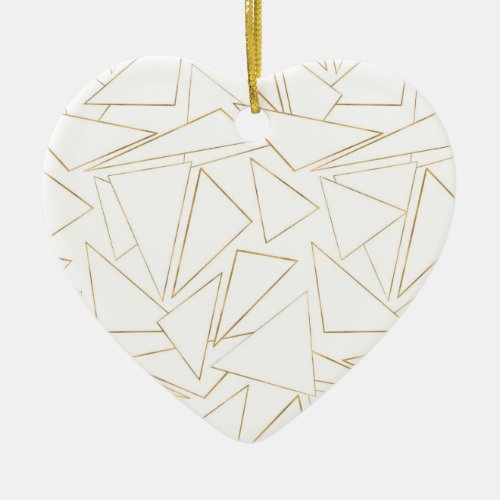 Modern Minimalist Gold White Strokes Triangles Ceramic Ornament