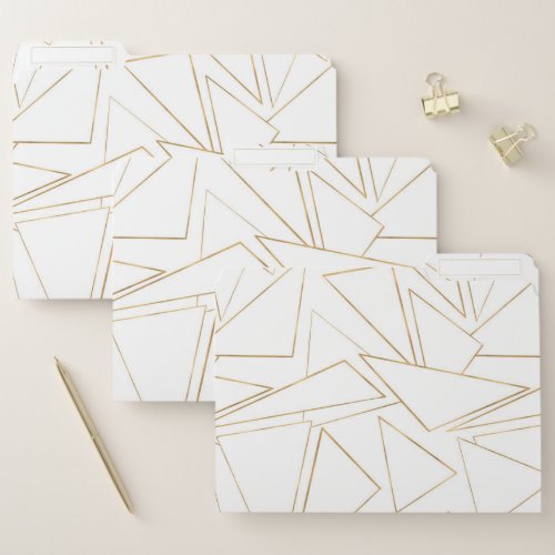 Modern Minimalist Gold White Strokes Triangles File Folder