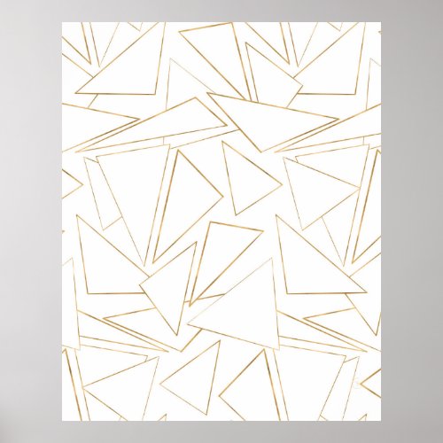Modern Minimalist Gold White Strokes Triangles Poster