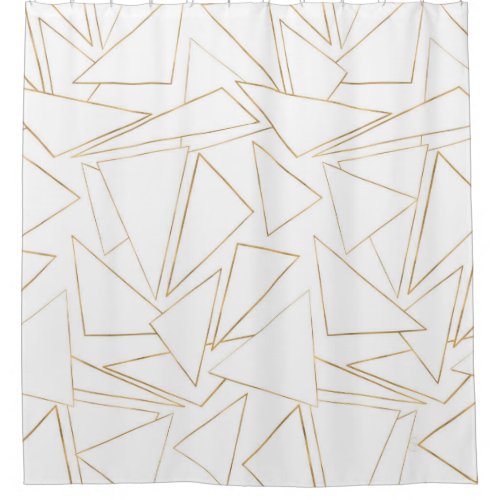 Modern Minimalist Gold White Strokes Triangles Shower Curtain