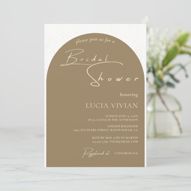 Modern Minimalist Golden Dust Bridal Shower  Invitation (Standing Front)