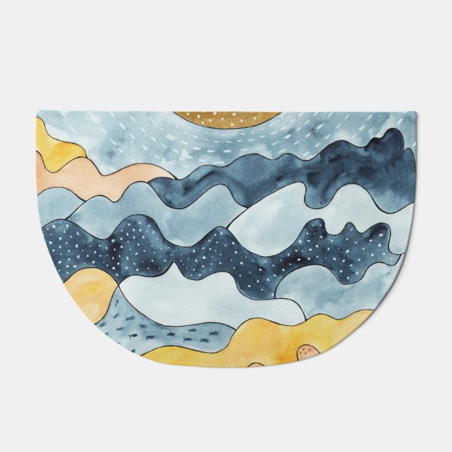 Modern Minimalist Golden Sun Illustration Doormat (Front)