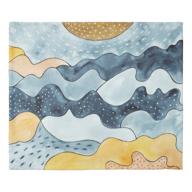 Modern Minimalist Golden Sun Illustration Duvet Cover (Front)