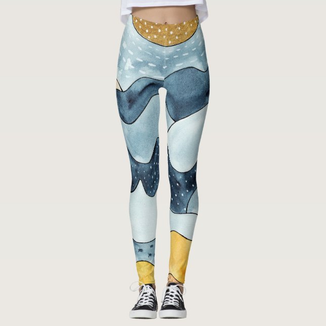 Modern Minimalist Golden Sun Illustration Leggings (Front)